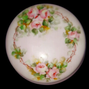Vintage Pink Signed Hand Painted Bavaria Dresser Powder Trinket Box